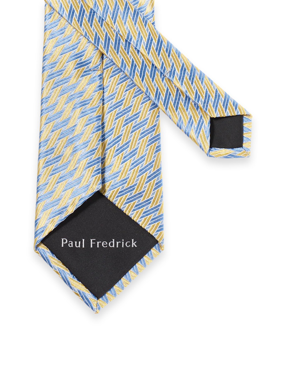 Basketweave Woven Silk Tie - Yellow/blue - Image 3