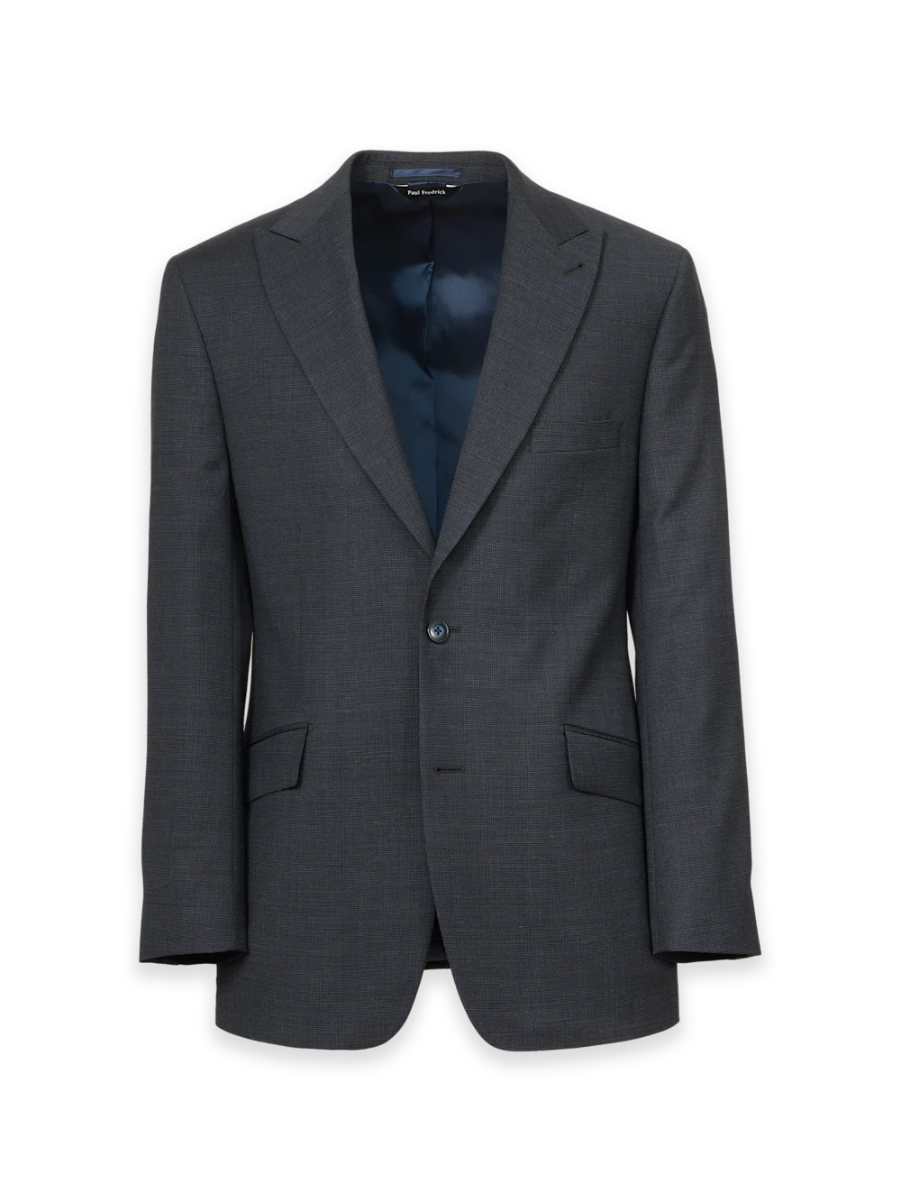 Charcoal/Blue Wool Blend Mini Check Single Breasted Peak Lapel Suit Jacket - Charcoal/blue