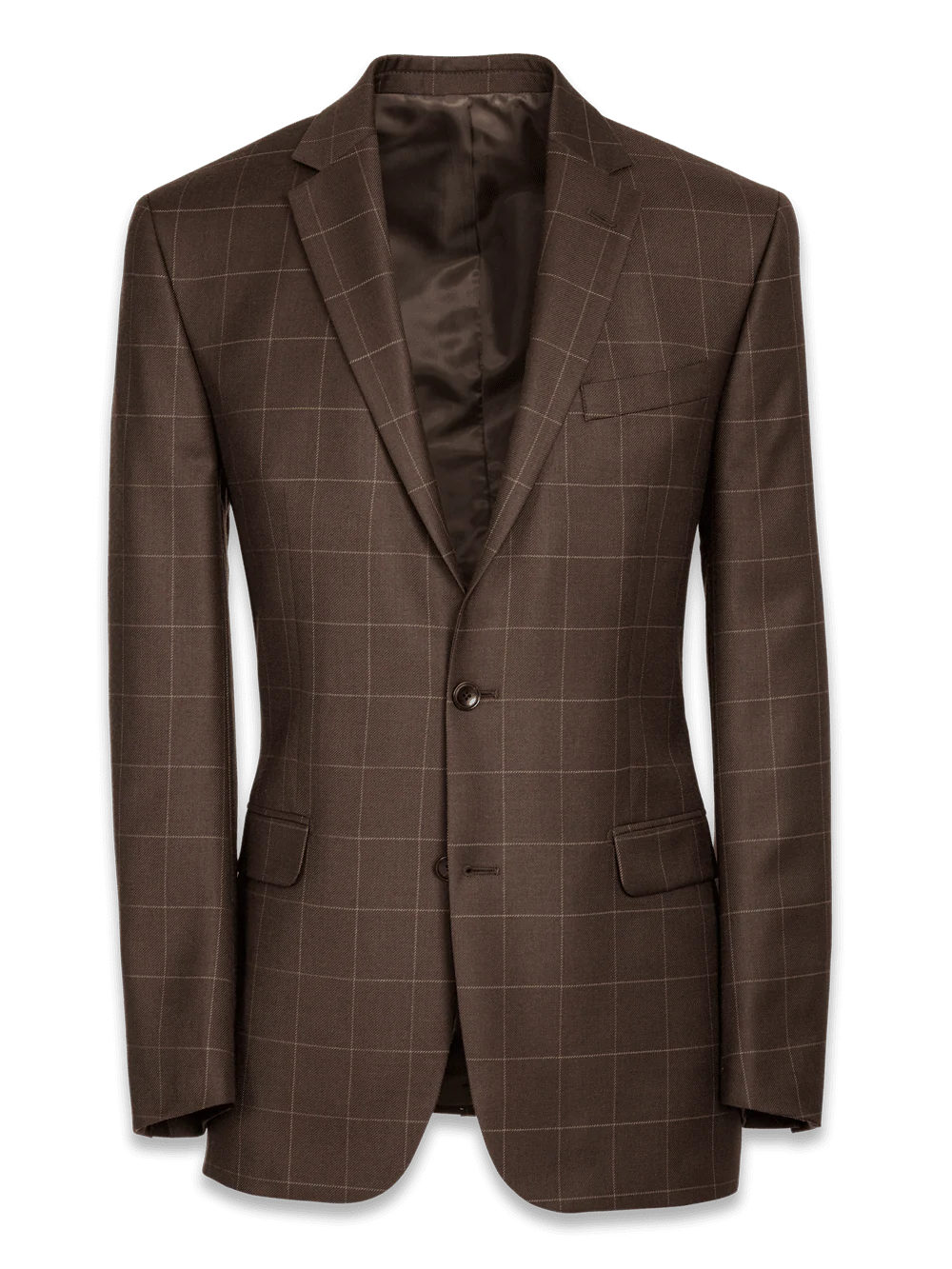 Classic Fit Essential Wool Notch Lapel Suit Jacket - Brown Windowpane
