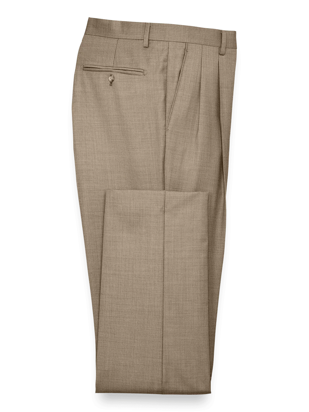 Classic Fit Sharkskin Pleated Suit Pants - Tan