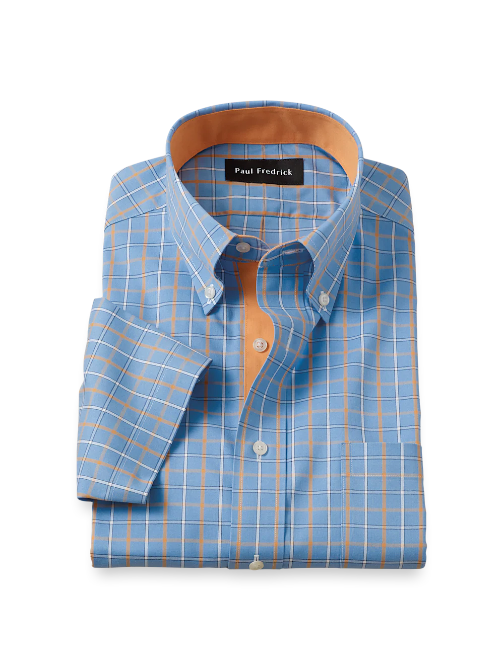 Comfort Stretch Non-Iron Check Dress Shirt With Contrast Trim - Blue/melon