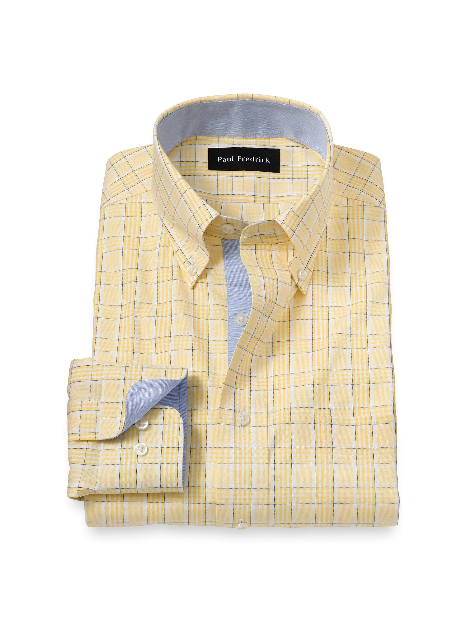 Comfort Stretch Non-Iron Check Dress Shirt With Contrast Trim - Yellow