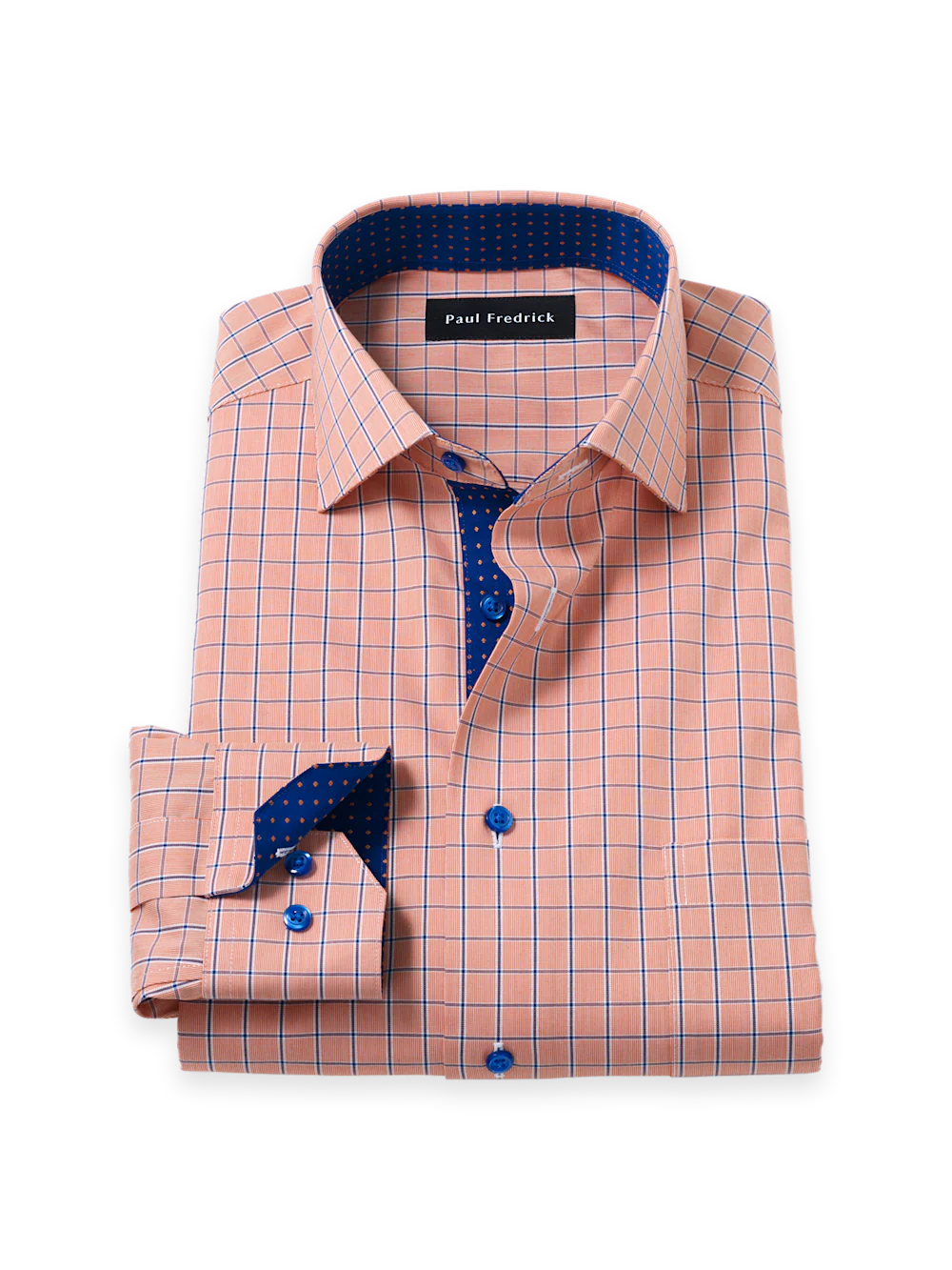 Comfort Stretch Non-Iron Check Dress Shirt With Contrast Trim - Melon/navy