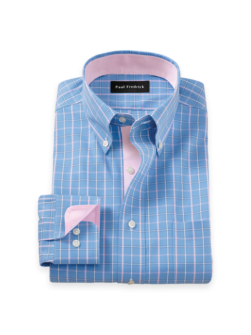 Comfort Stretch Non-Iron Check Dress Shirt With Contrast Trim - Blue/pink