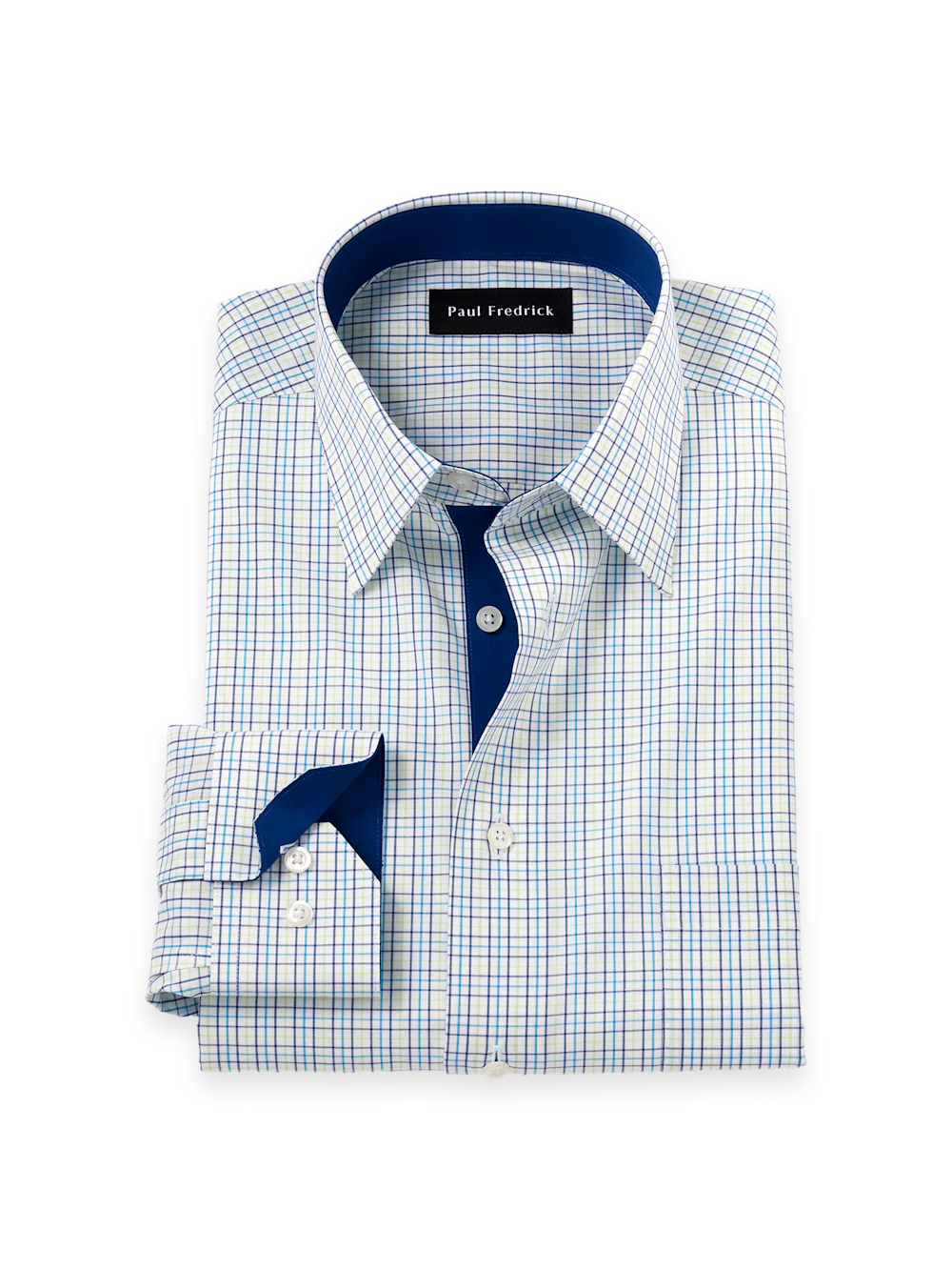 Comfort Stretch Non-Iron Check Dress Shirt With Contrast Trim - Blue/green