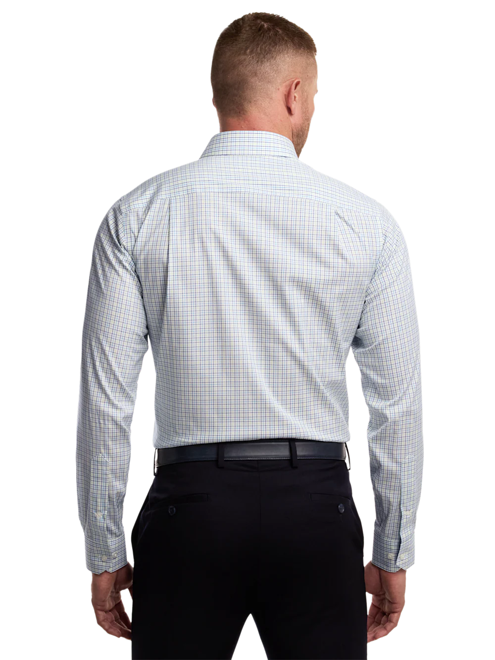 Comfort Stretch Non-Iron Check Dress Shirt With Contrast Trim - Blue/green - Image 5