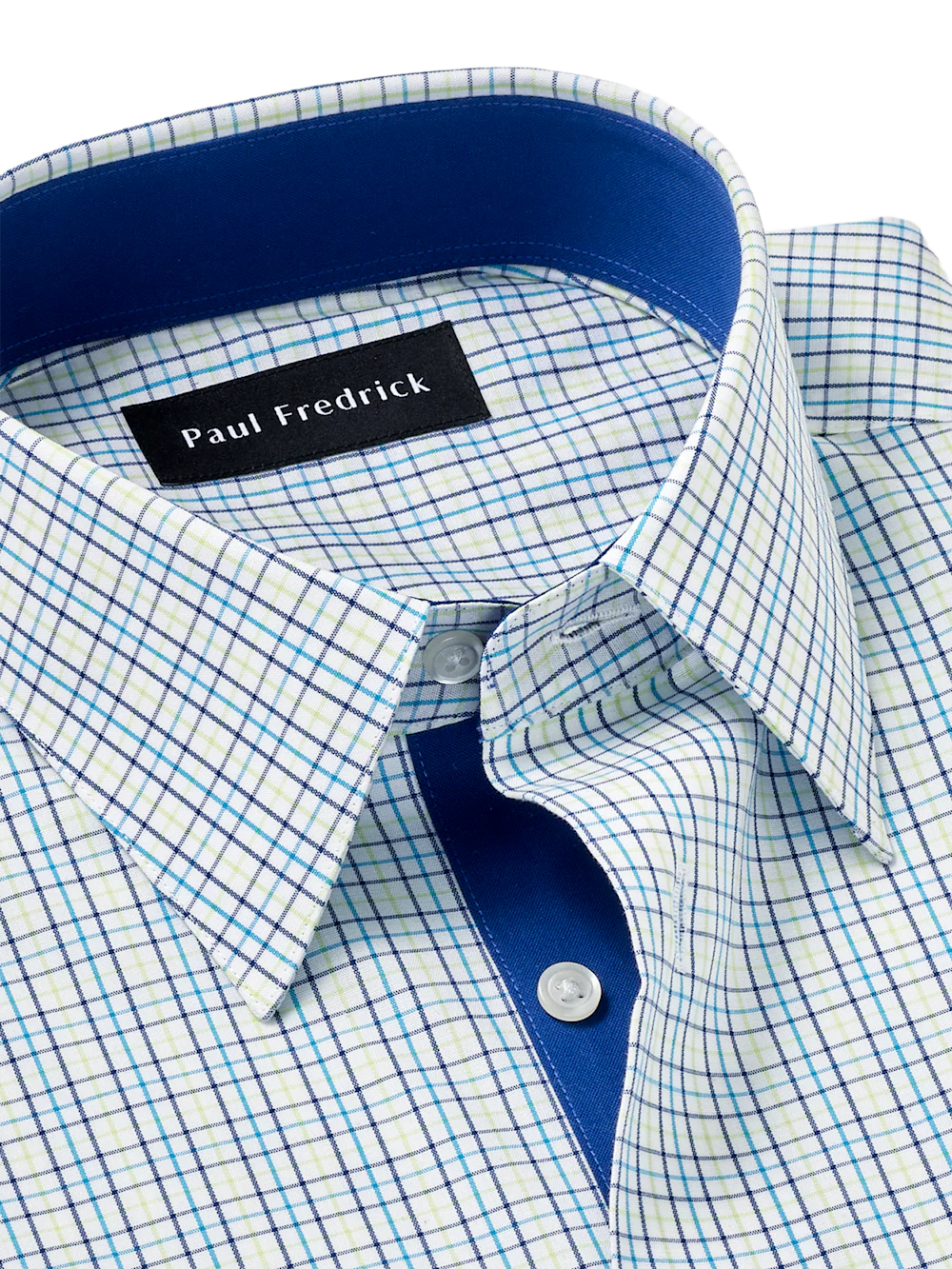 Comfort Stretch Non-Iron Check Dress Shirt With Contrast Trim - Blue/green - Image 7