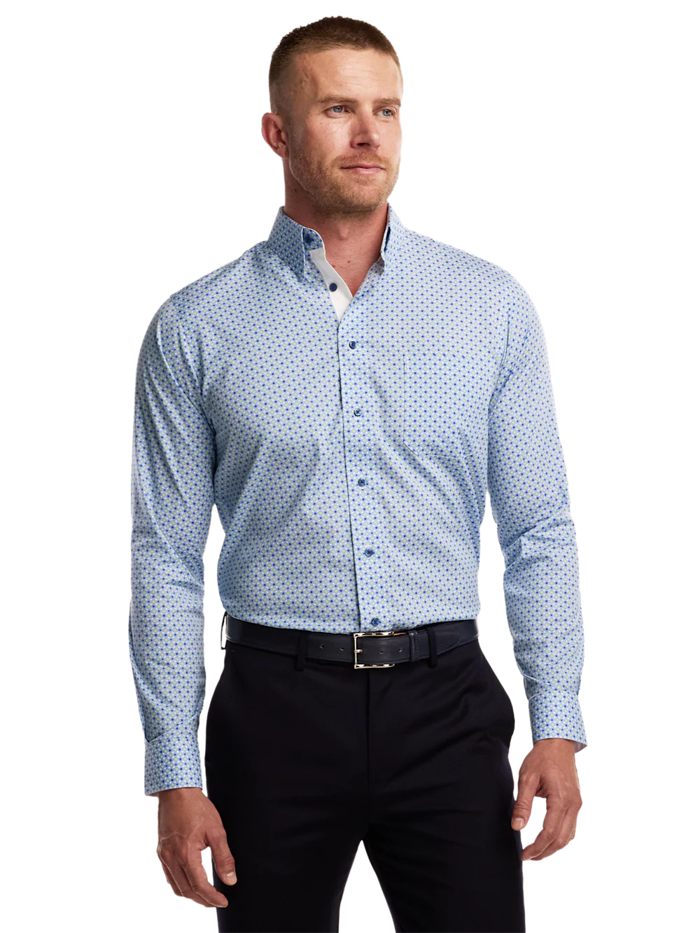 Comfort Stretch Non-Iron Geometric Dress Shirt With Contrast Trim - Blue/green - Image 2