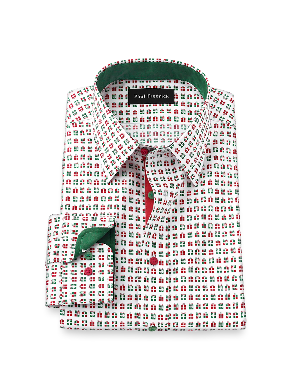 Comfort Stretch Non-Iron Novelty Dress Shirt With Contrast Trim - Red/green