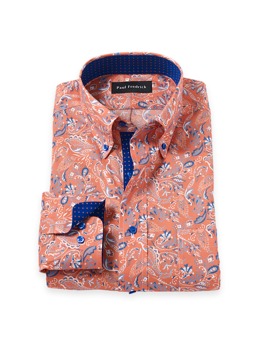 Comfort Stretch Non-Iron Paisley Dress Shirt With Contrast Trim - Melon/navy