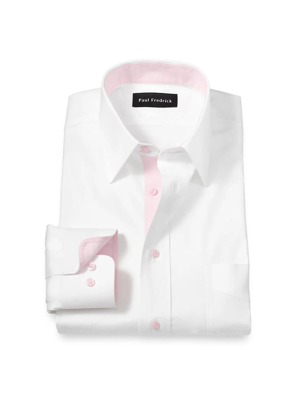 Comfort Stretch Non-Iron Solid Dress Shirt With Contrast Trim - White/pink