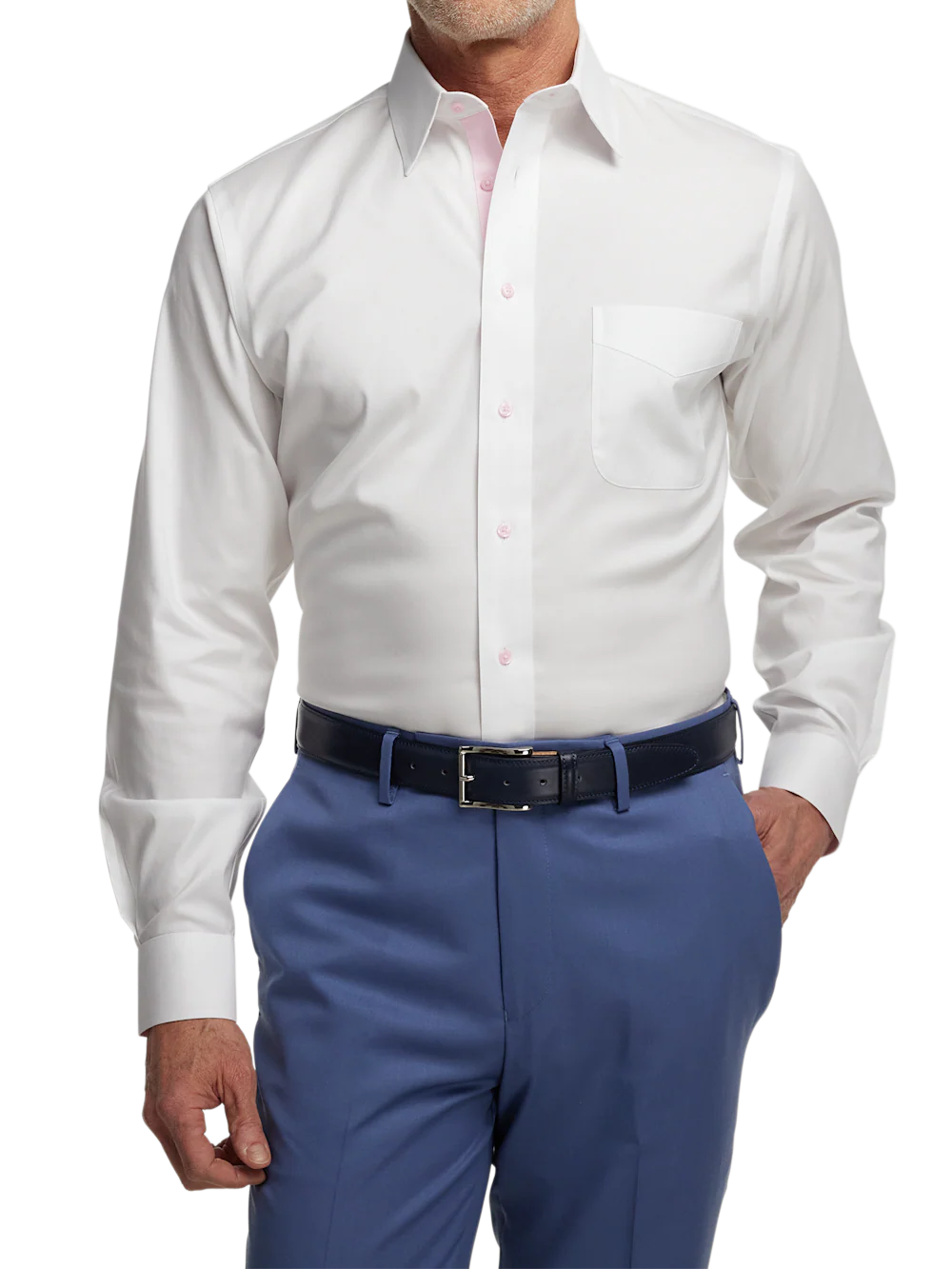 Comfort Stretch Non-Iron Solid Dress Shirt With Contrast Trim - White/pink - Image 2