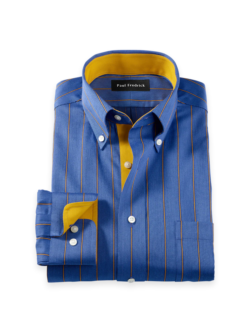 Comfort Stretch Non-Iron Stripe Dress Shirt With Contrast Trim - Navy/gold