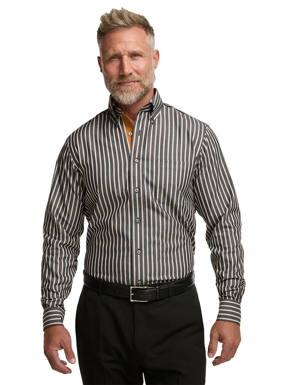 Comfort Stretch Non-Iron Stripe Dress Shirt With Contrast Trim - Black/rust - Image 2