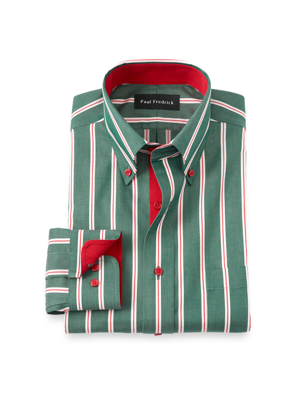 Comfort Stretch Non-Iron Stripe Dress Shirt With Contrast Trim - Green