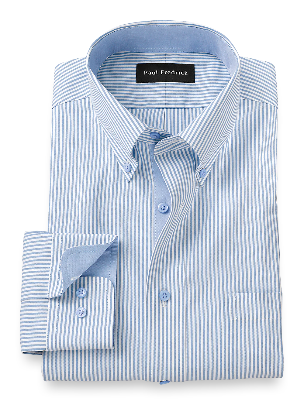 Comfort Stretch Non-Iron Stripe Dress Shirt With Contrast Trim - Blue