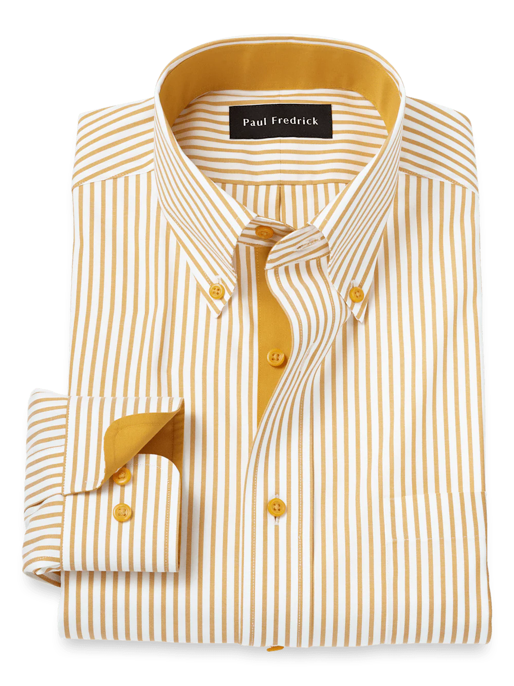Comfort Stretch Non-Iron Stripe Dress Shirt With Contrast Trim - White/gold