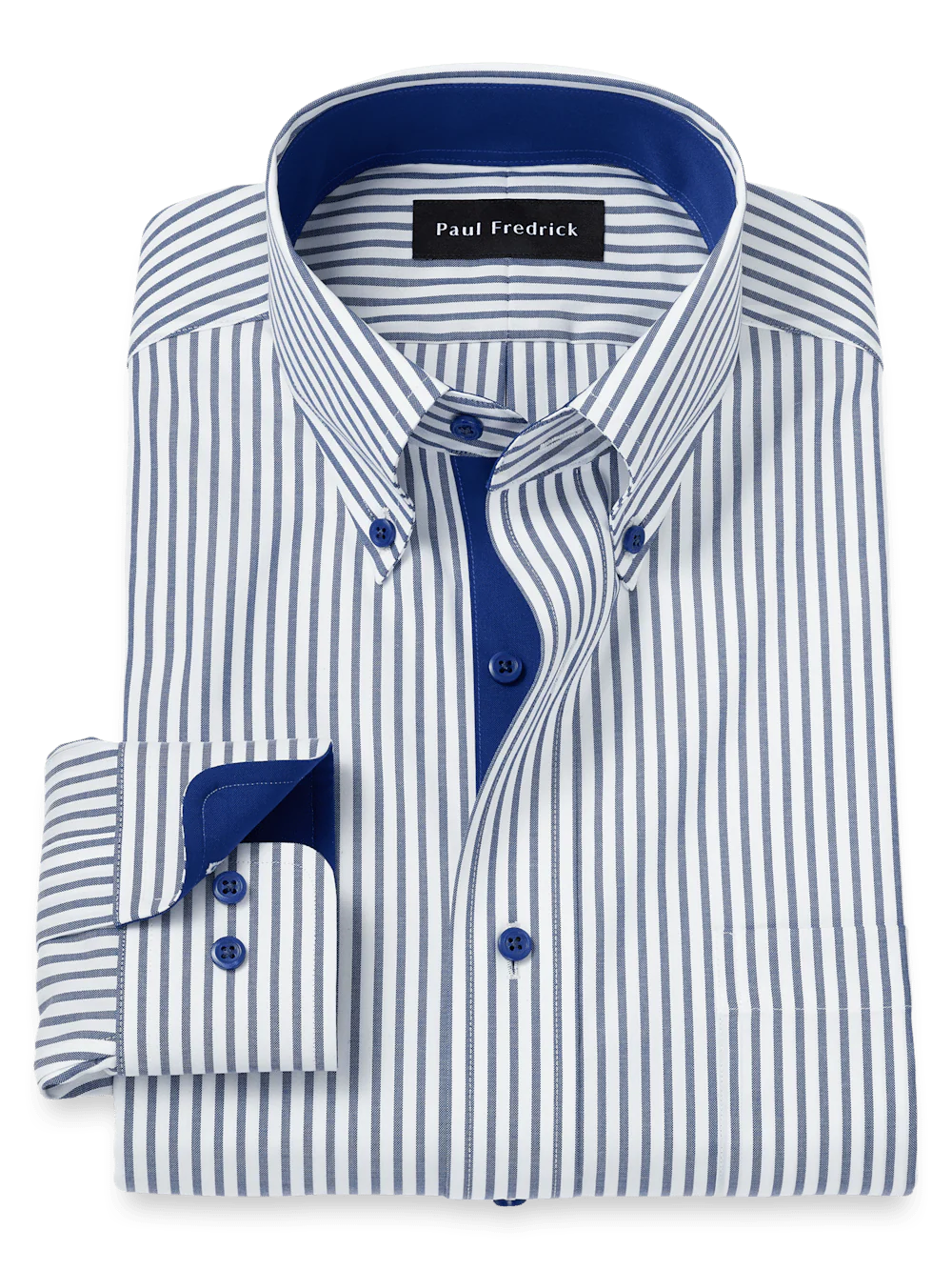 Comfort Stretch Non-Iron Stripe Dress Shirt With Contrast Trim - White/navy