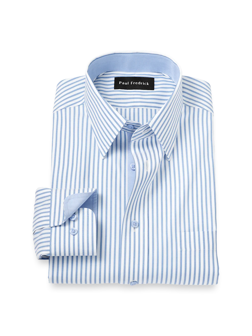 Comfort Stretch Non-Iron Stripe Dress Shirt With Contrast Trim - White/blue