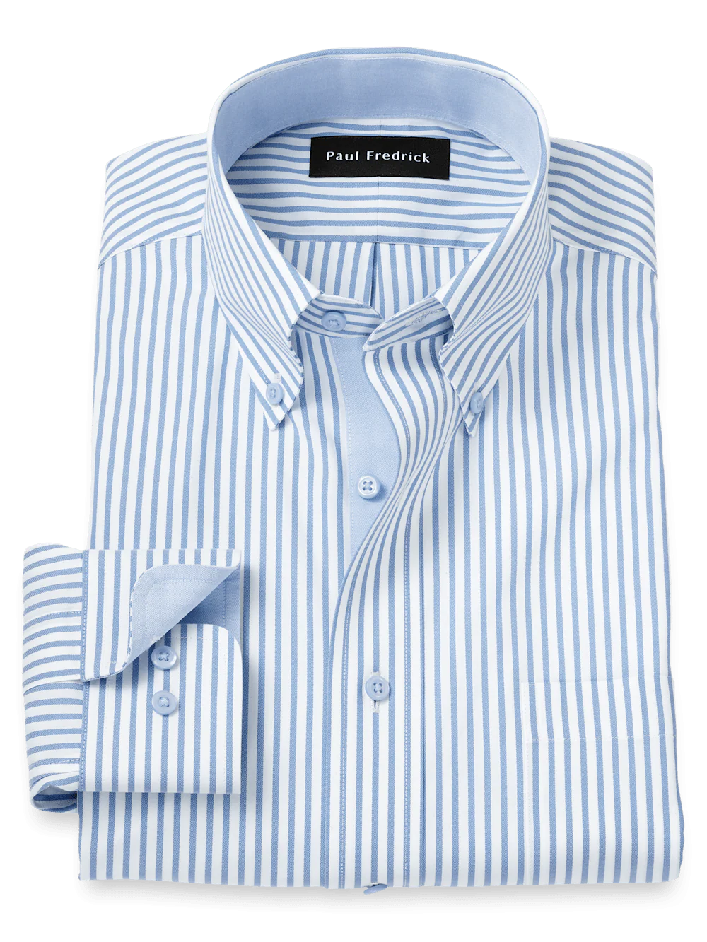 Comfort Stretch Non-Iron Stripe Dress Shirt With Contrast Trim - White/blue