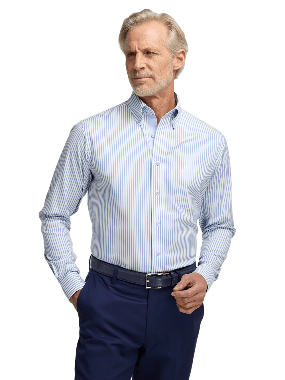 Comfort Stretch Non-Iron Stripe Dress Shirt With Contrast Trim - White/blue - Image 2