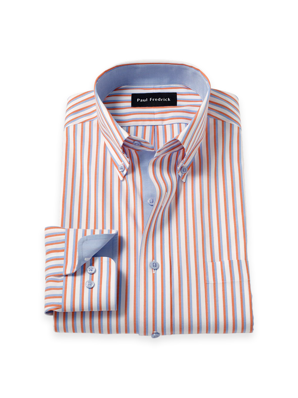 Comfort Stretch Non-Iron Stripe Dress Shirt With Contrast Trim - White/melon
