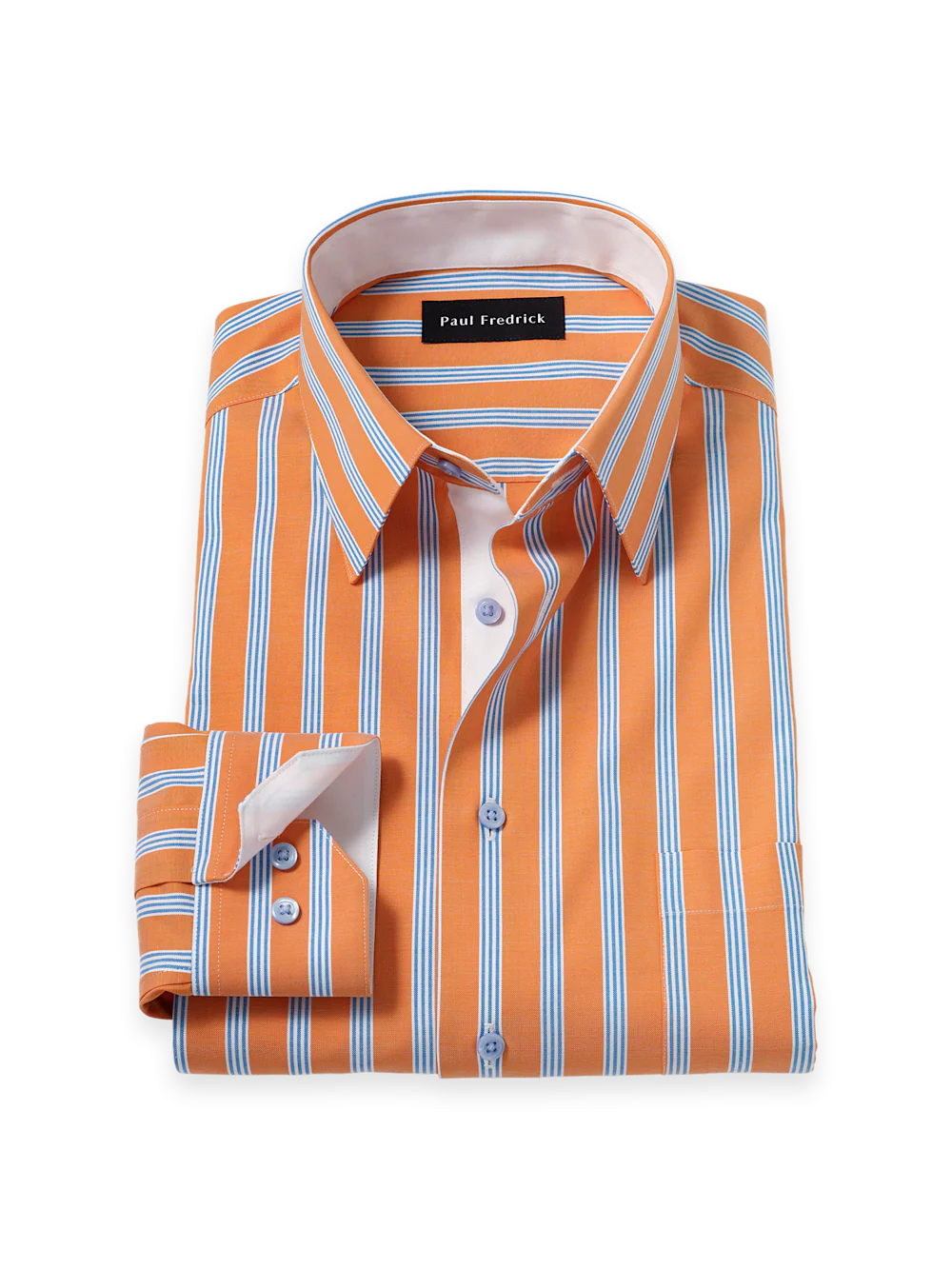 Comfort Stretch Non-Iron Stripe Dress Shirt With Contrast Trim - Melon/blue