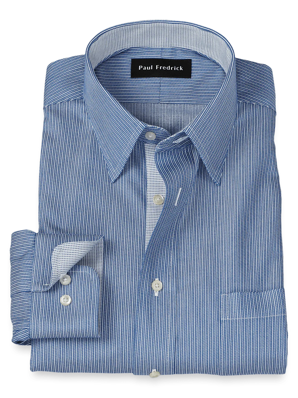 Comfort Stretch Non-Iron Stripe Dress Shirt With Contrast Trim - Blue
