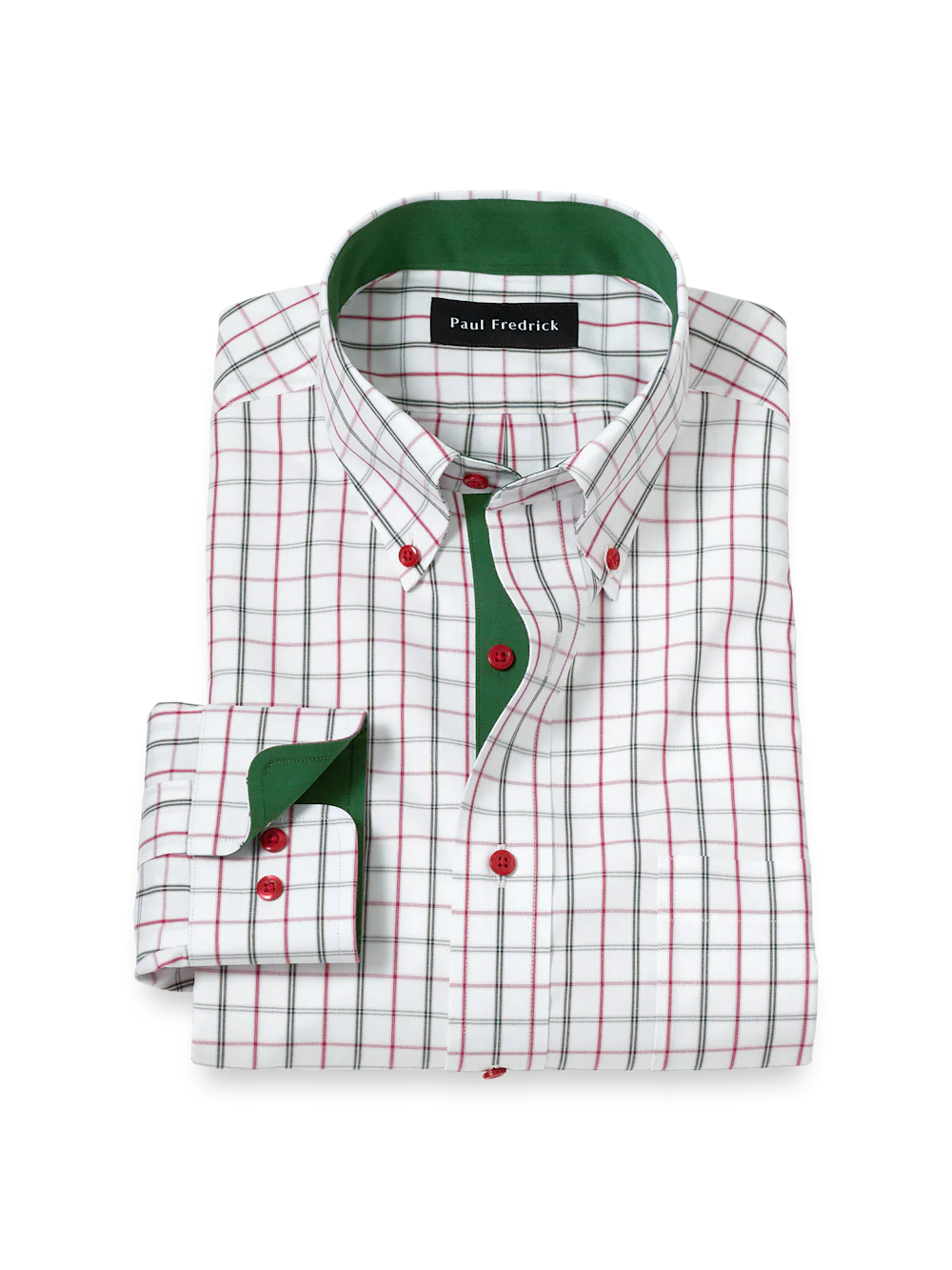 Comfort Stretch Non-Iron Windowpane Dress Shirt With Contrast Trim - Green