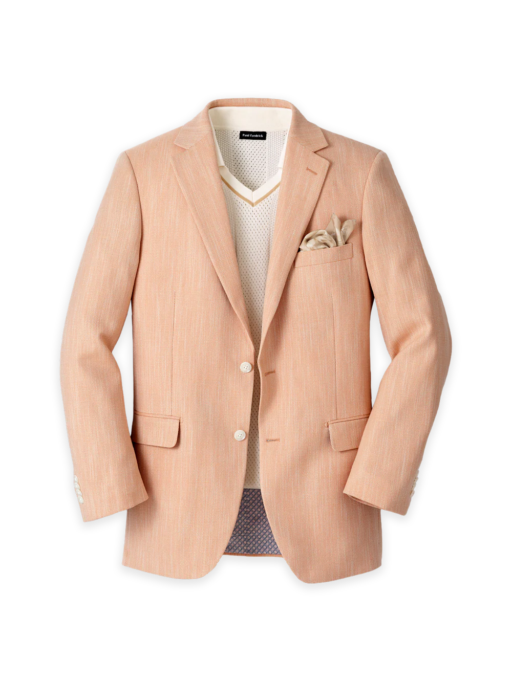 Cotton Blend Herringbone Single Breasted Notch Lapel Sport Coat - Melon