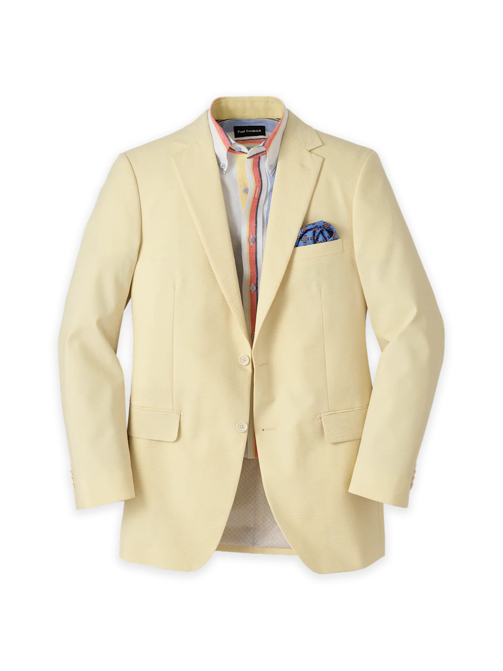 Cotton Blend Seersucker Single Breasted Notch Lapel Sport Coat - Light Yellow