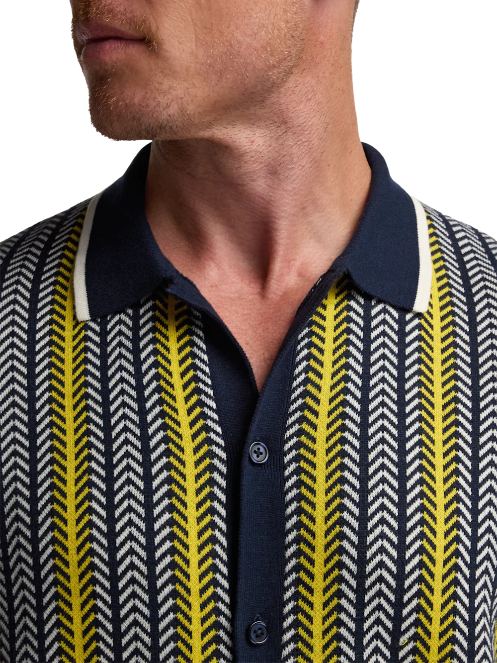 Cotton Button Front Polo - Navy/yellow - Image 3
