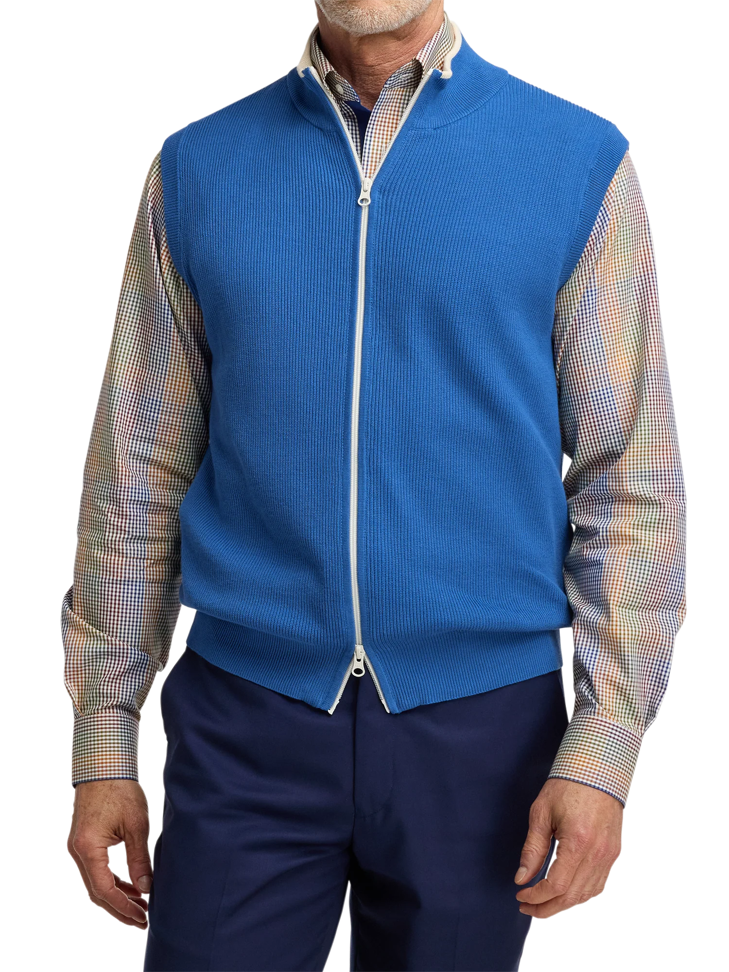 Cotton Full Zip Mock Neck Vest - Blue - Image 2