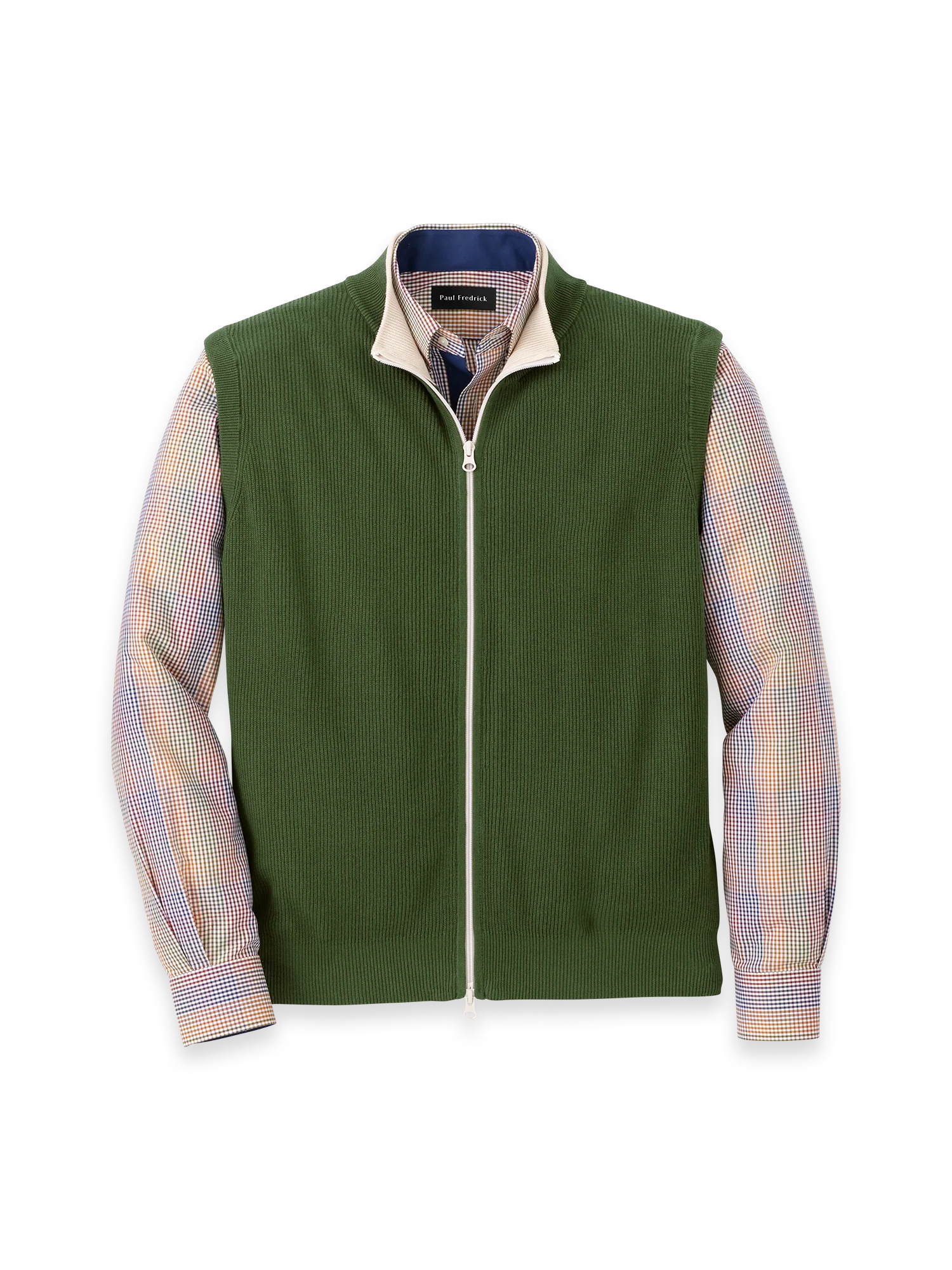 Cotton Full Zip Mock Neck Vest - Green