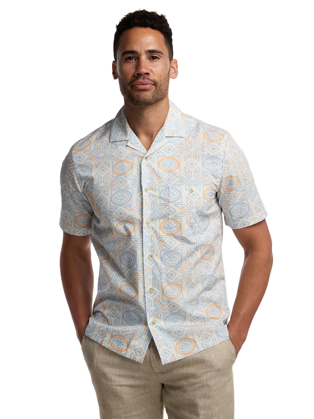 Cotton Geometric Casual Shirt - Blue - Image 2