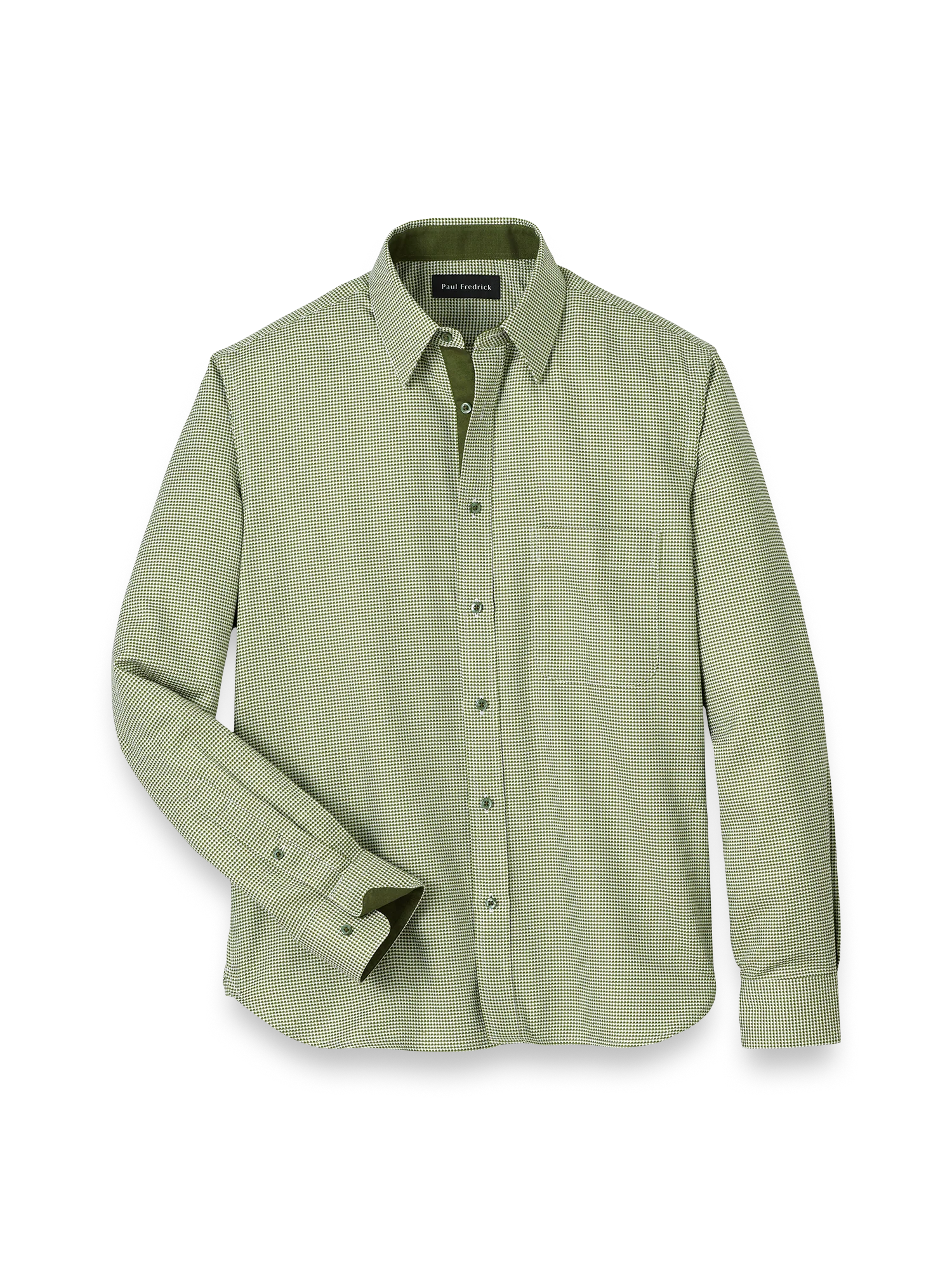 Cotton Houndstooth Casual Shirt - Green