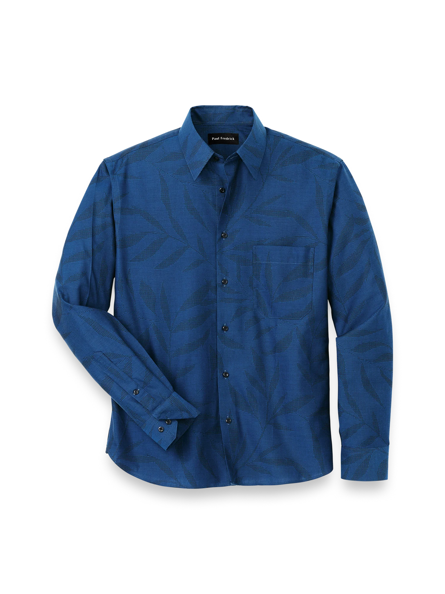 Cotton Leaf Jacquard Casual Shirt - Blue