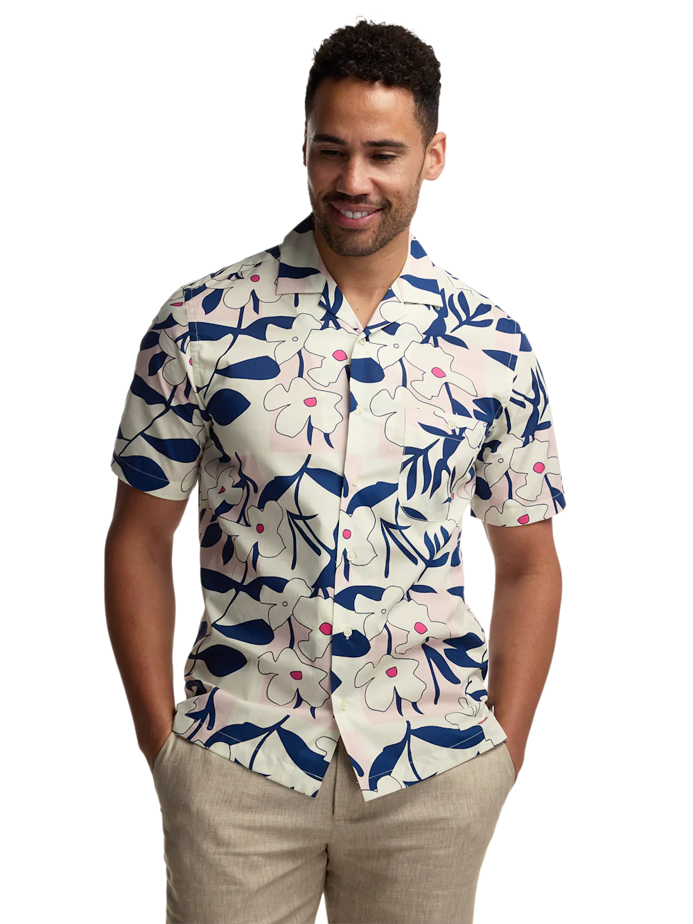 Cotton Patchwork Botanical Casual Shirt - Pink/blue - Image 2