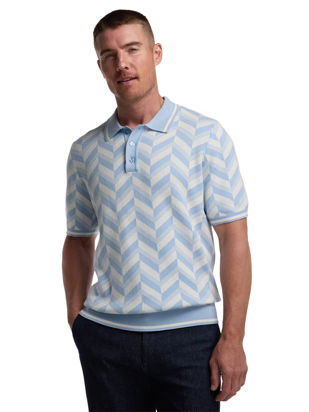 Cotton Three Button Polo - Light Blue - Image 2