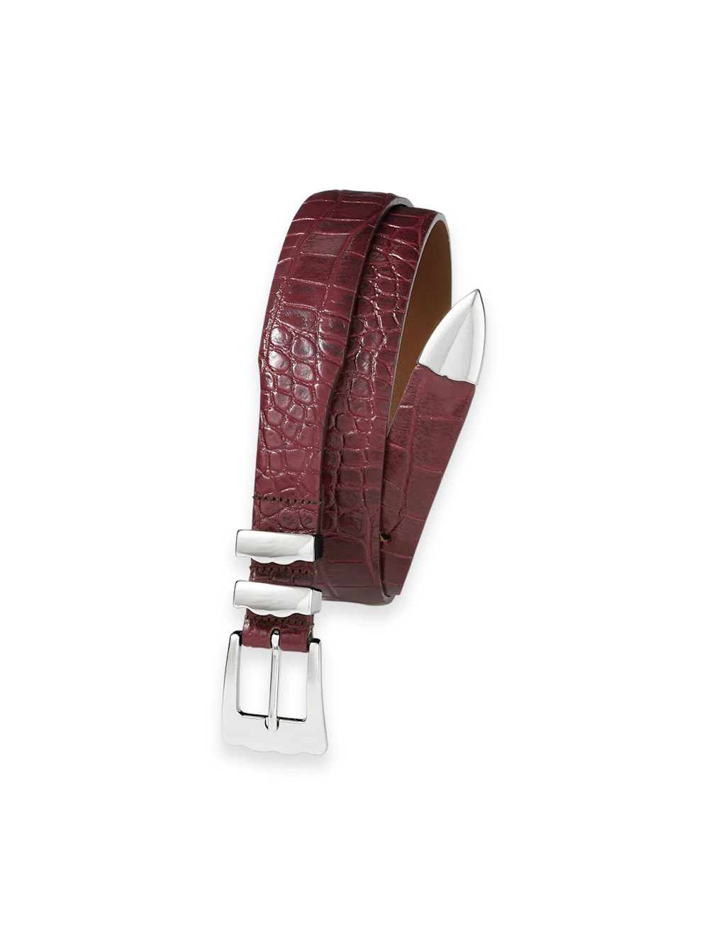 Crocodile Embossed with Metal Keeper & Tip Belt - Cordovan