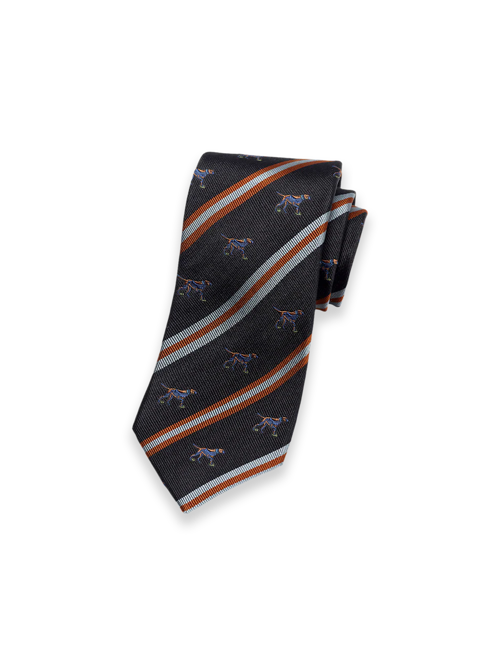 Dog Motif Woven Silk Tie - Black Multi