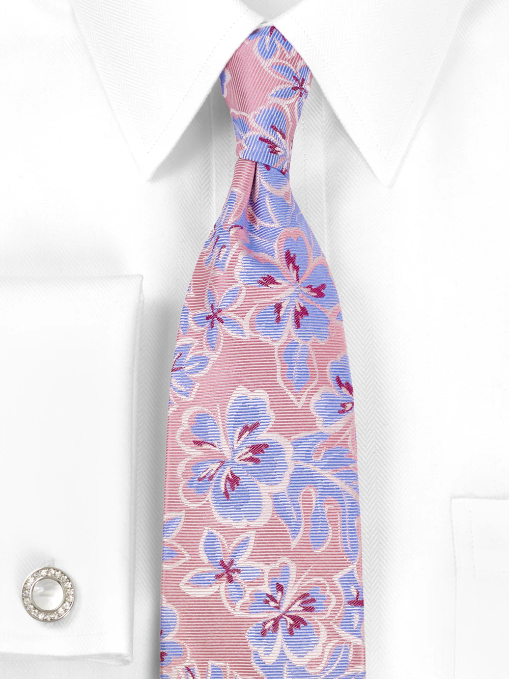 Floral Woven Silk Tie - Pink/blue - Image 2