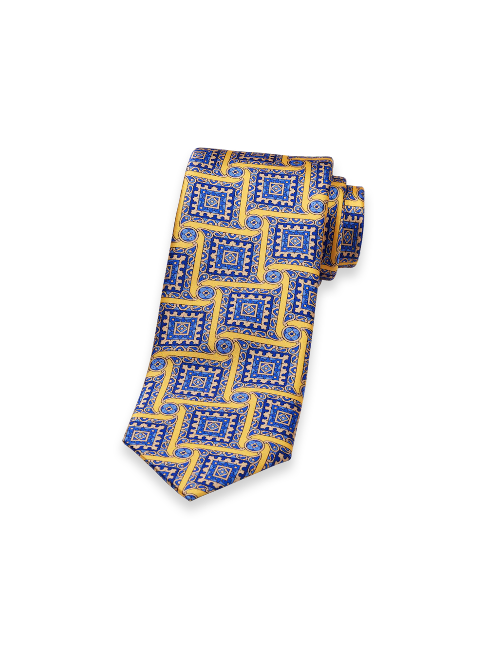 Geometric Italian Printed Silk Tie - Yellow Multi