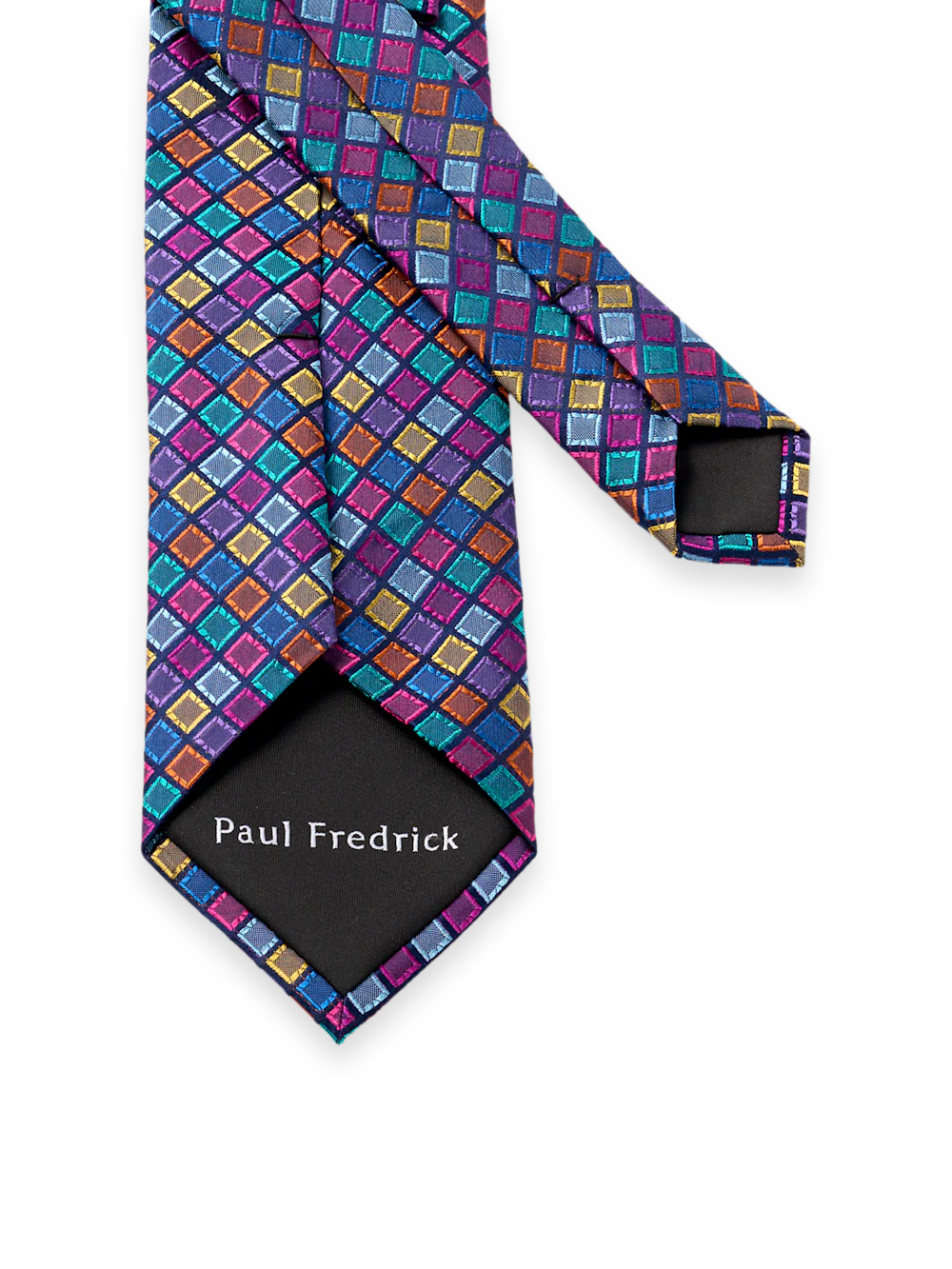 Geometric Woven Silk Tie - Navy Multi - Image 3