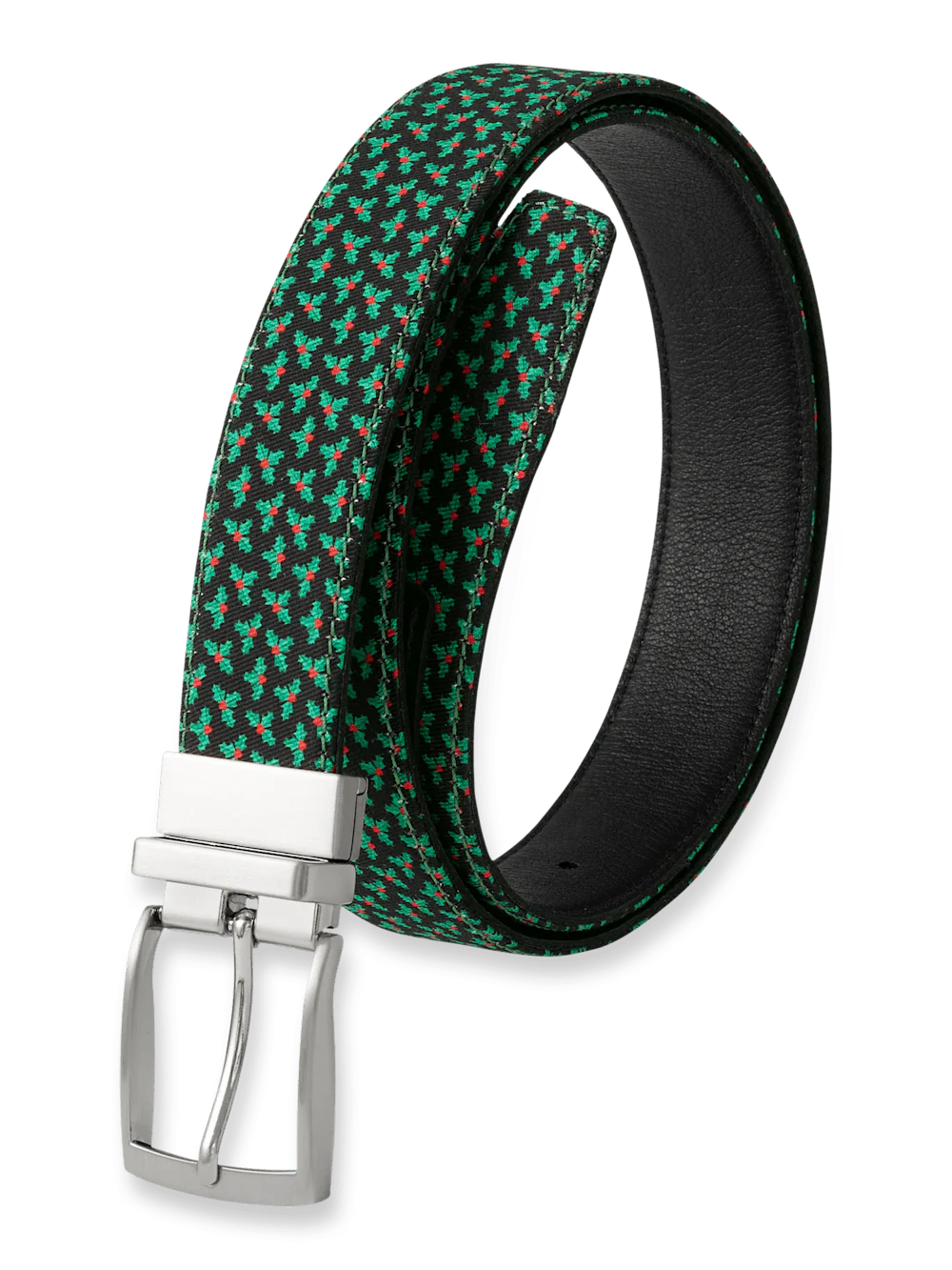 Holly Motif Reversible Belt - Black/green