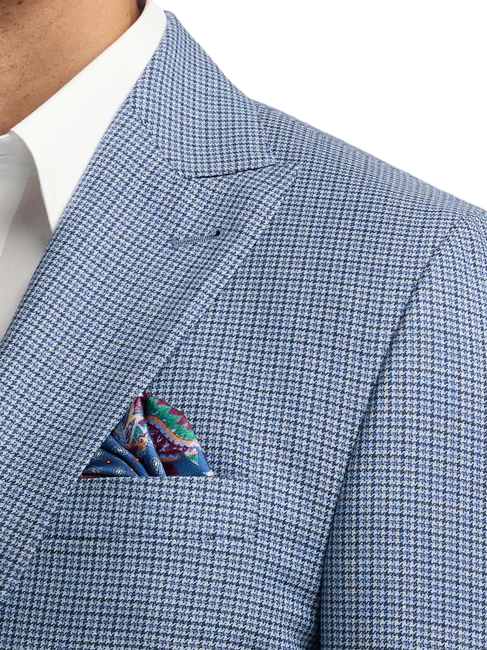 Houndstooth Wool Single Breasted Peak Lapel Suit - Blue Houndstooth - Image 6