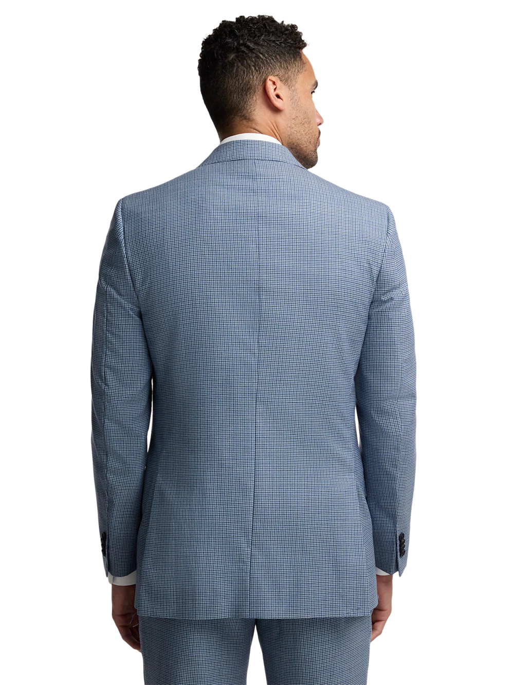 Houndstooth Wool Single Breasted Peak Lapel Suit - Blue Houndstooth - Image 7