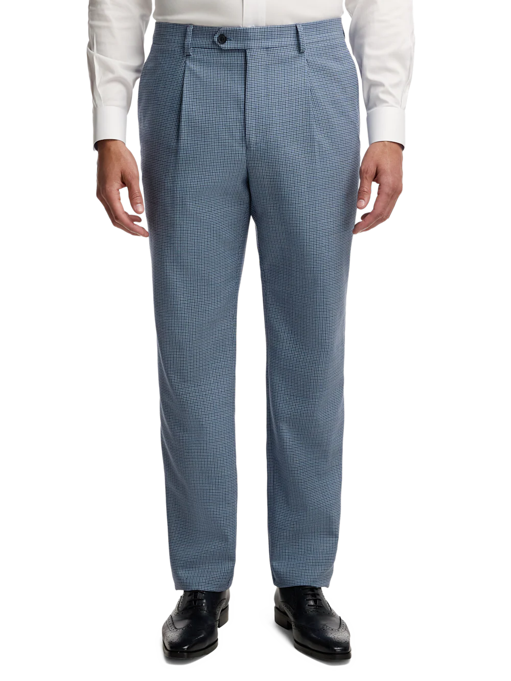 Houndstooth Wool Single Breasted Peak Lapel Suit - Blue Houndstooth - Image 8