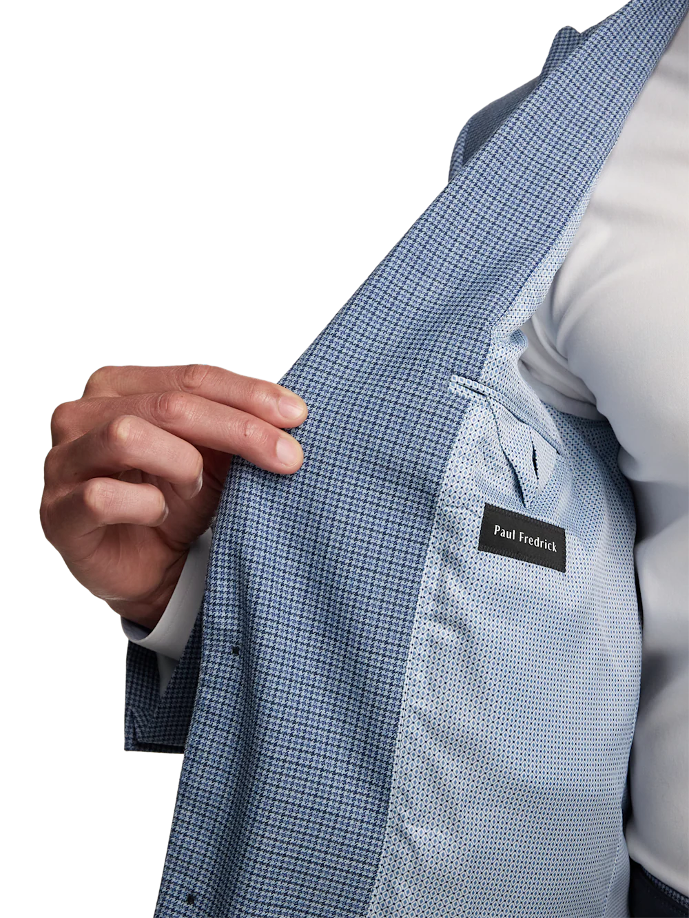 Houndstooth Wool Blend Single Breasted Peak Lapel Suit Jacket - Blue Houndstooth - Image 4