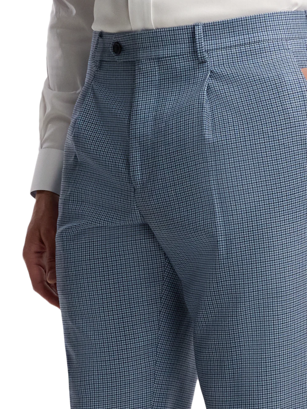 Houndstooth Wool Blend Single Pleat Suit Pants - Blue Houndstooth - Image 3